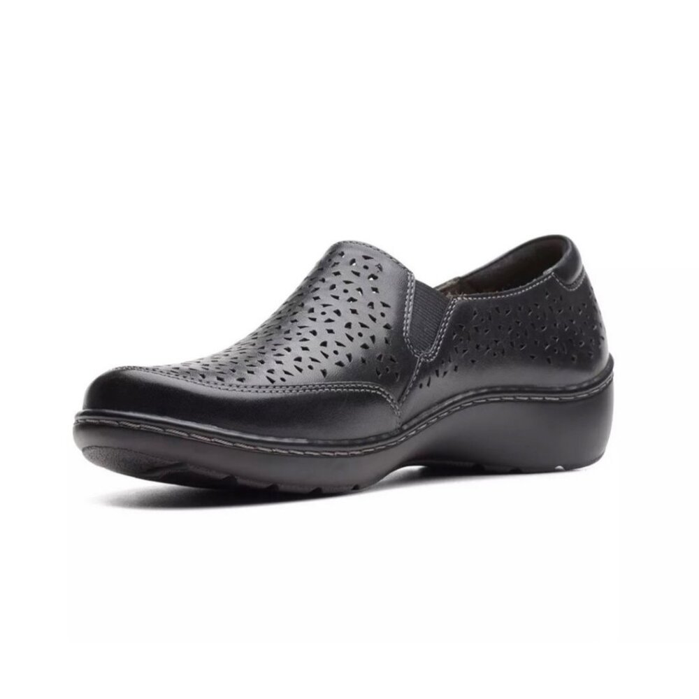 CLARKS Women's Collection Cora Sky Flats Black Leather 7M